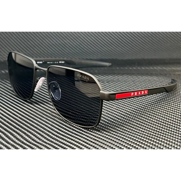 Prada Men's Matte Black Blue 57mm Sunglasses - Picture 1 of 5